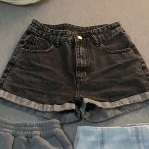 Black denim shorts